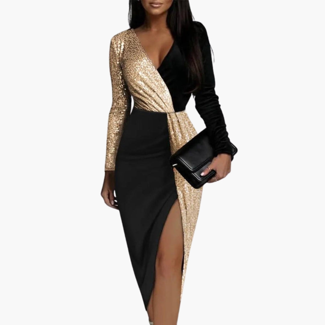 Women's long-sleeved dress with sparkling surface