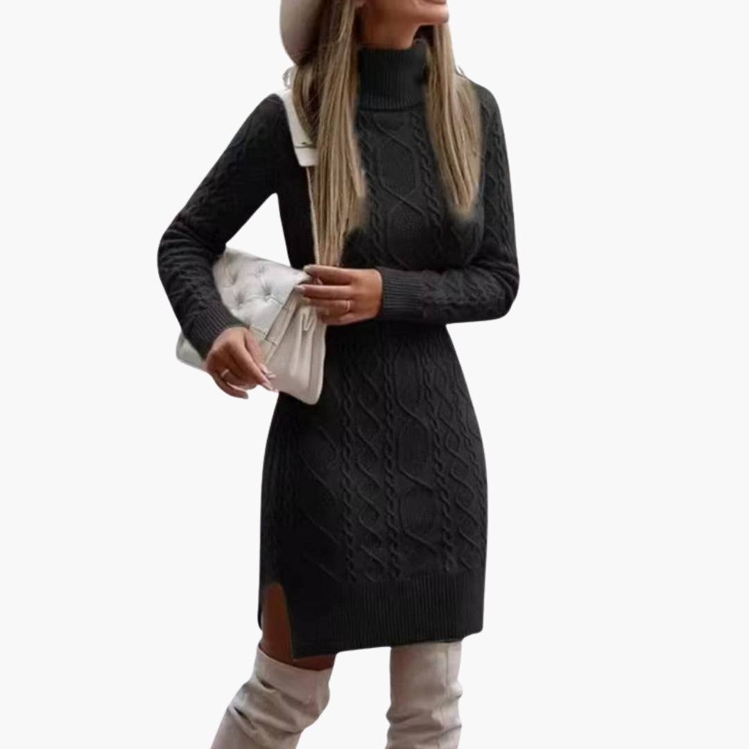 Robe de mulher com gola alta e padrão de tranças