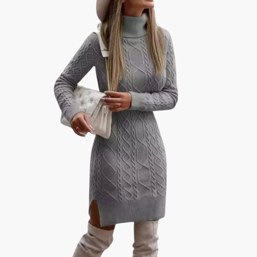 Robe de mulher com gola alta e padrão de tranças