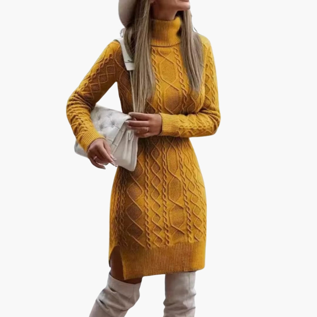 Robe de mulher com gola alta e padrão de tranças