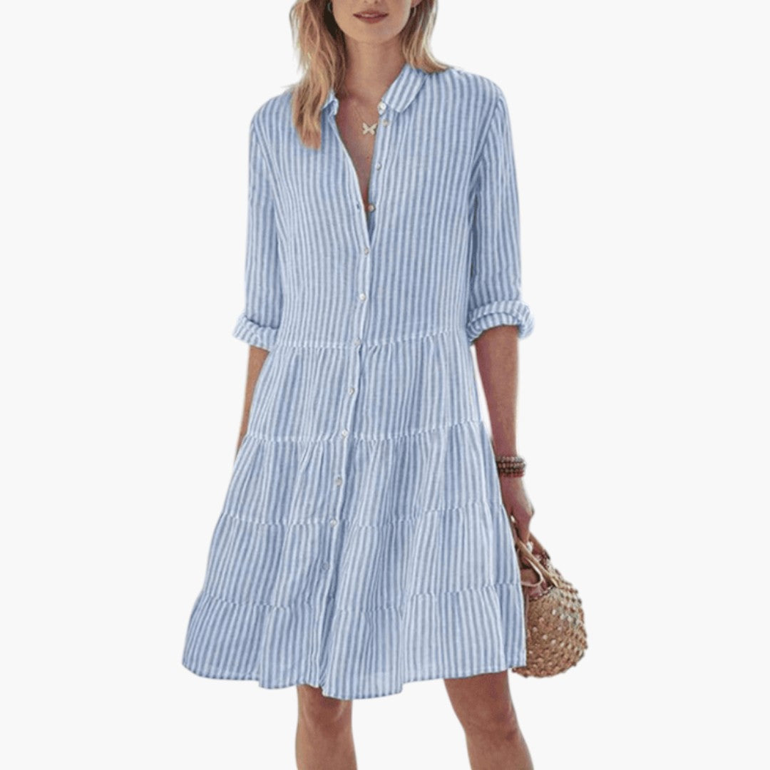 Robe femme avec motif à rayures et manches longues