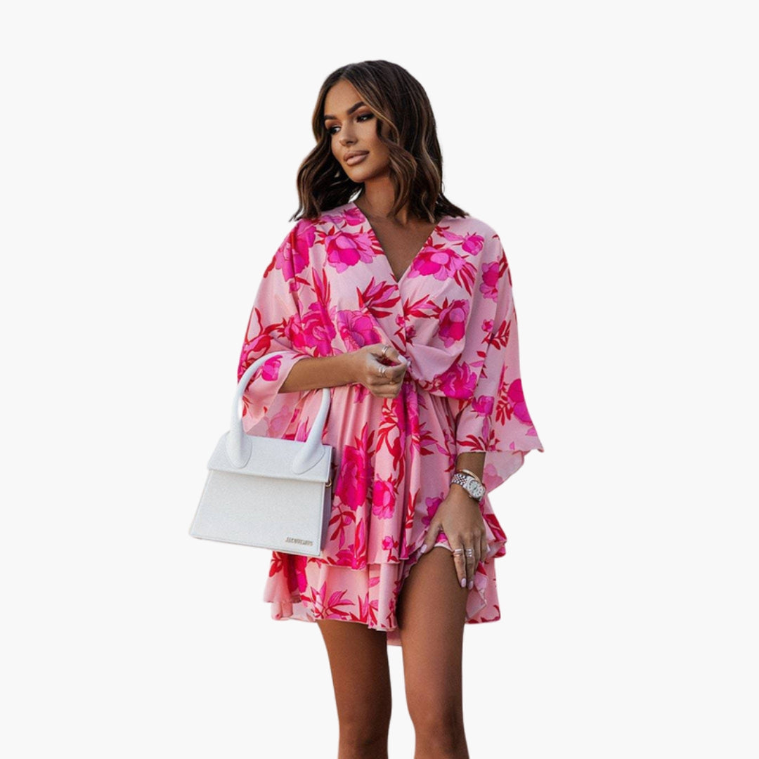 Women's dress with V-neck and ruffled hem