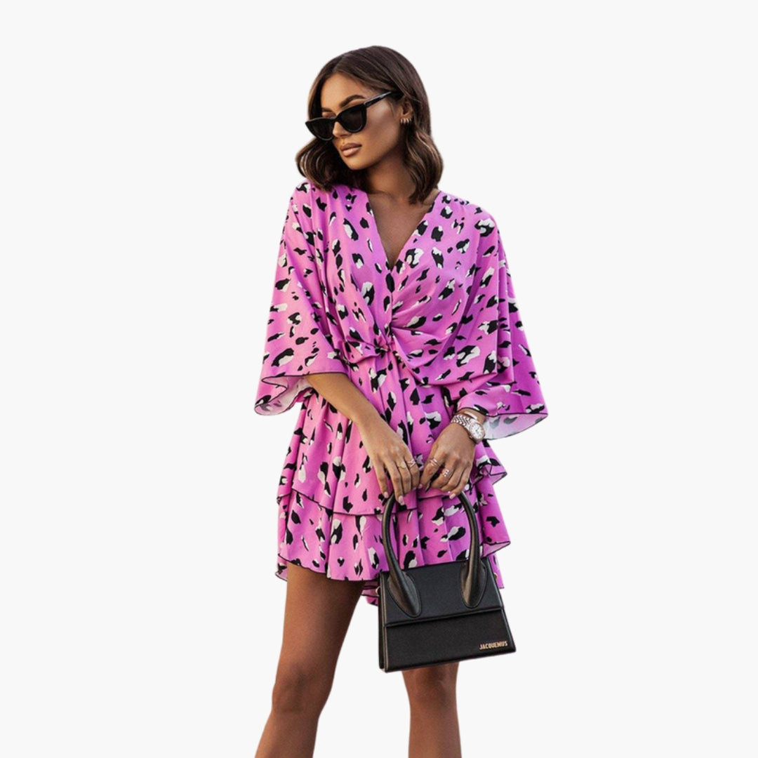 Women's dress with V-neck and ruffled hem