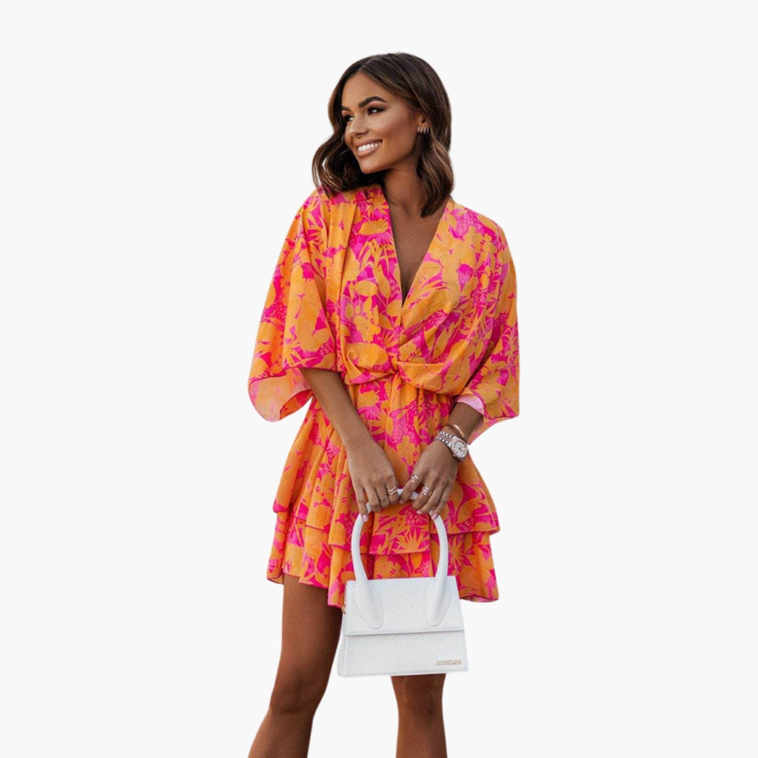 Women's dress with V-neck and ruffled hem