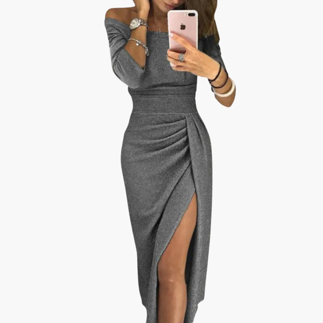 Robe femme épaules dénudées avec fente latérale