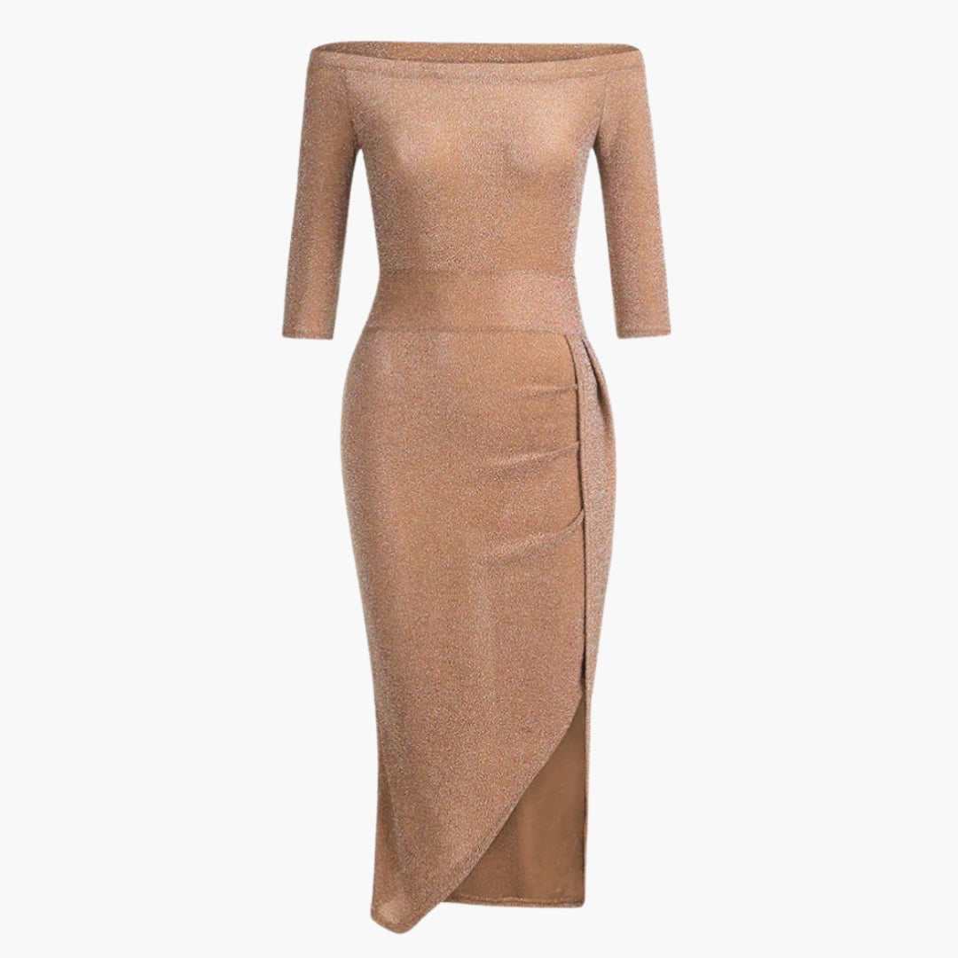 Robe femme épaules dénudées avec fente latérale