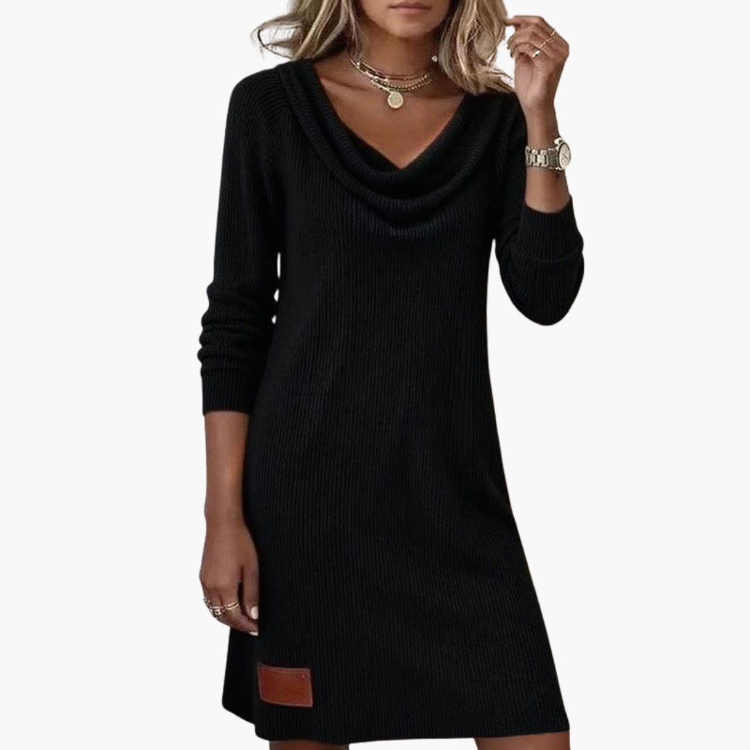 Robe femme longueur genou avec col drapé