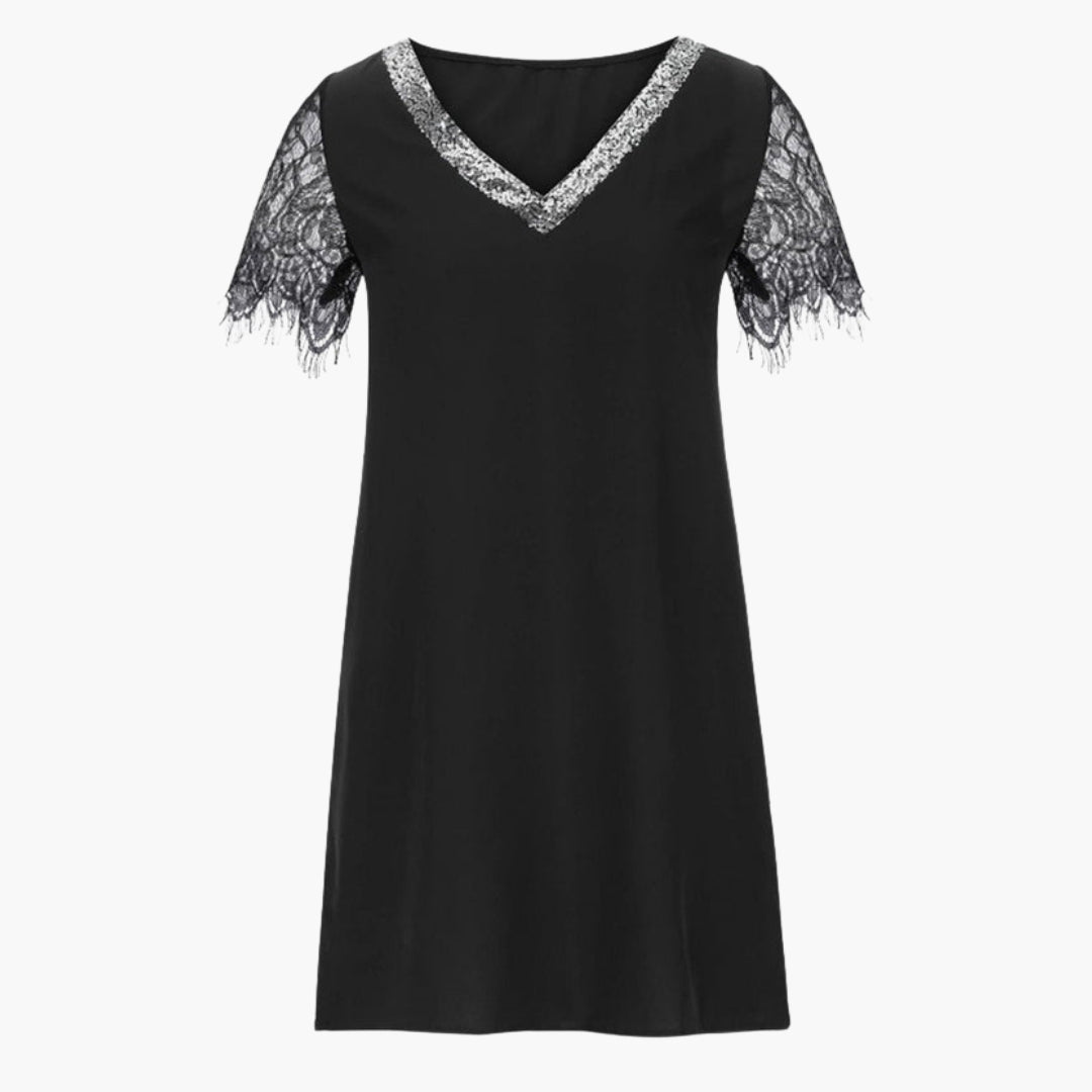 Robe de mulher com mangas curtas e acabamentos em lantejoulas
