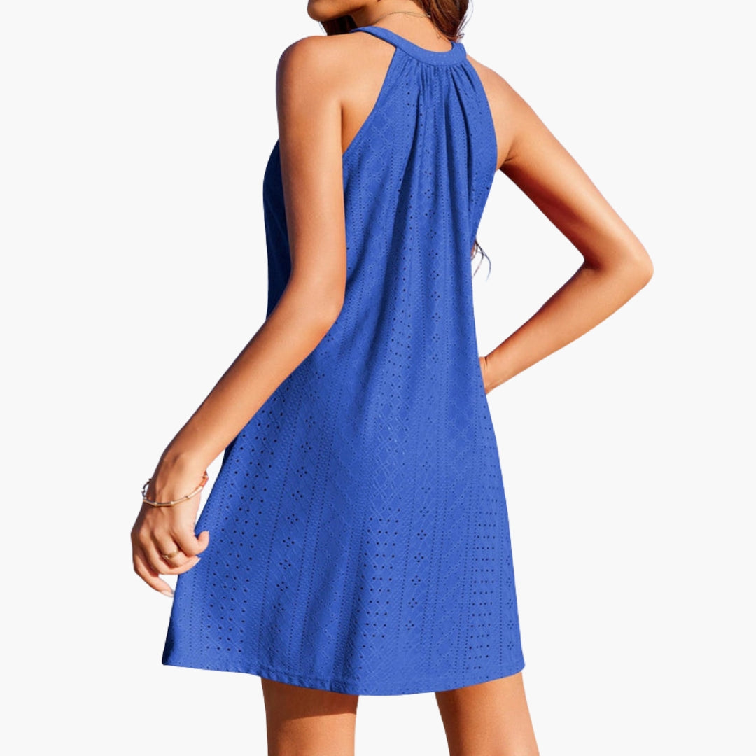 Sleeveless women's dress with a round neckline