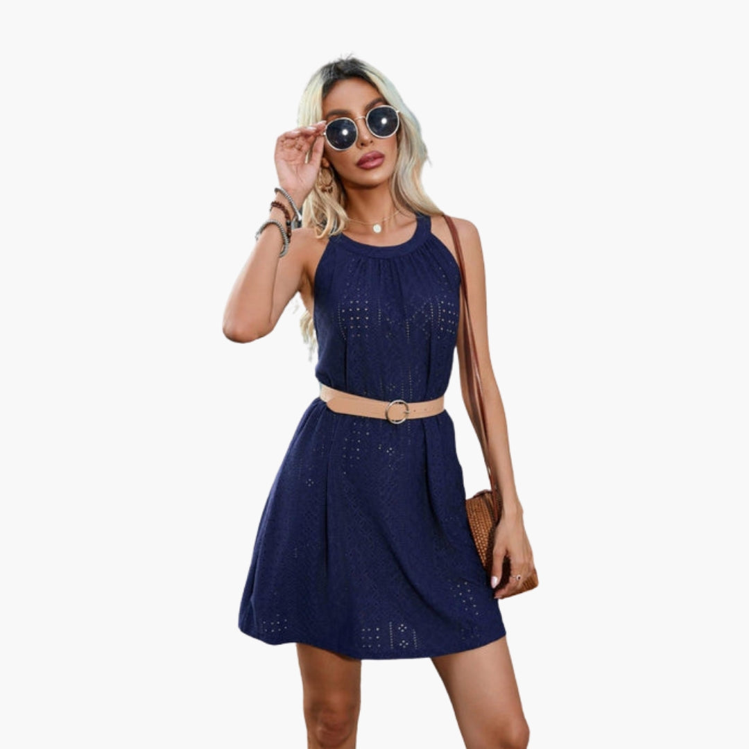 Sleeveless women's dress with a round neckline