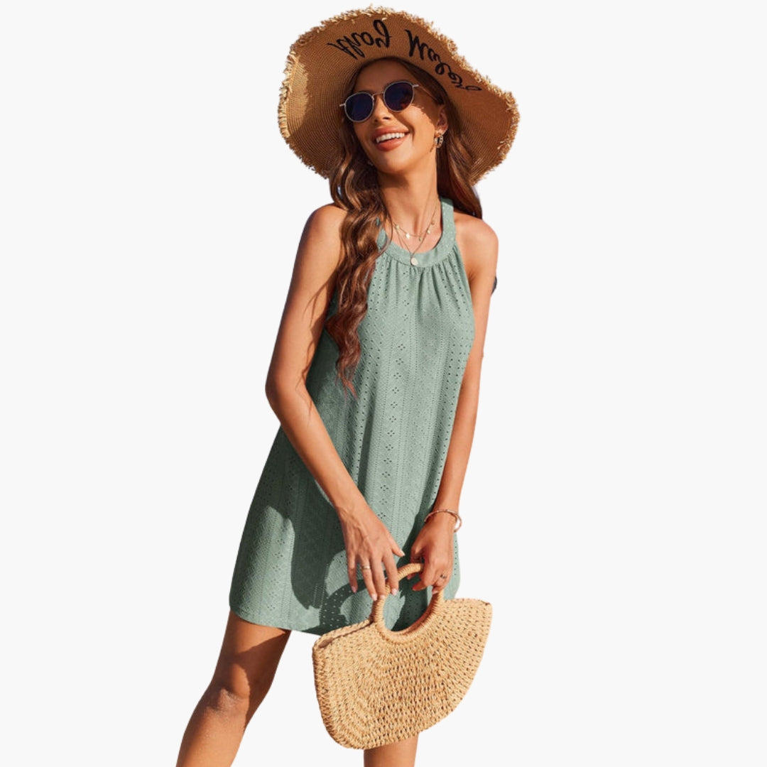 Sleeveless women's dress with a round neckline