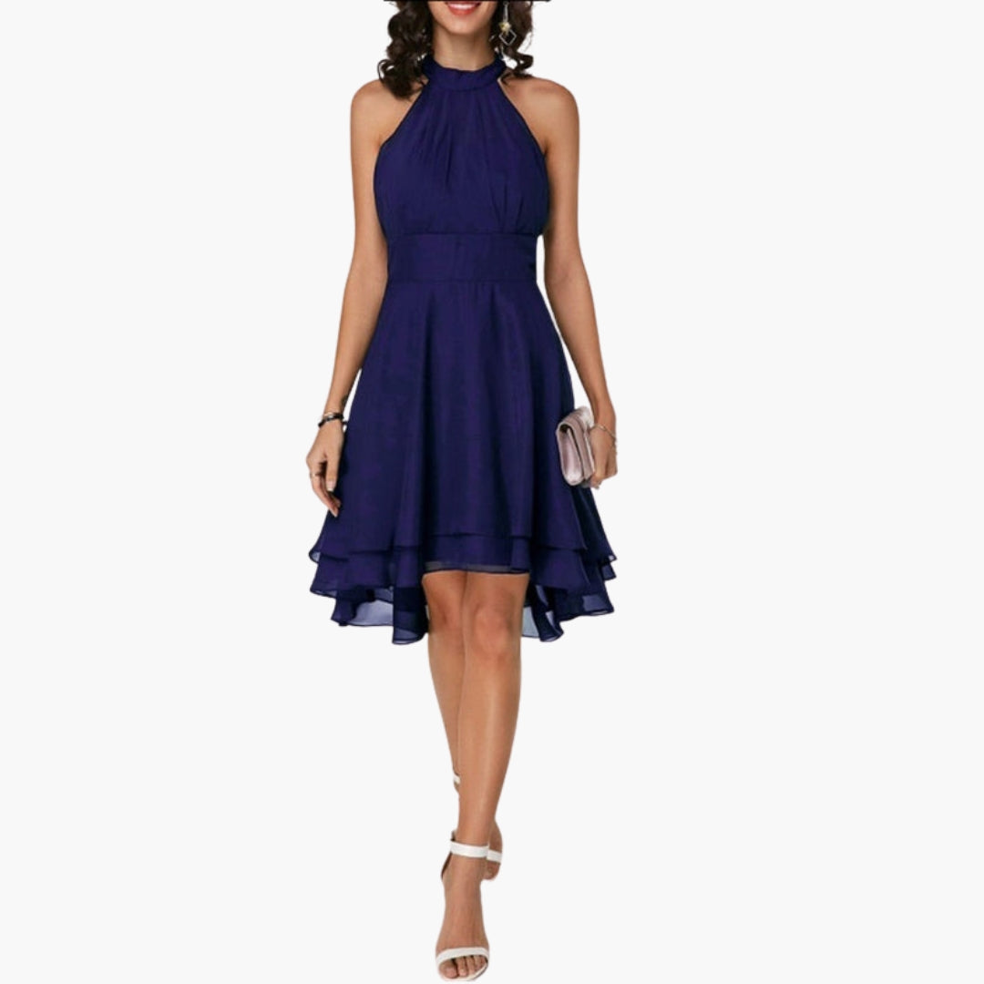 Robe femme sans manches avec ourlet volanté et col rond