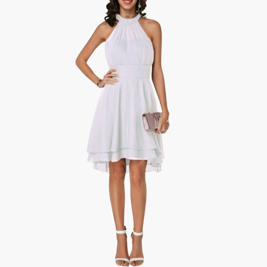 Robe femme sans manches avec ourlet volanté et col rond