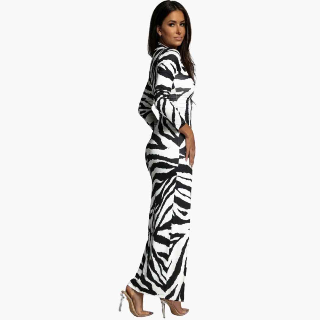 Long women's dress with high collar and side slit