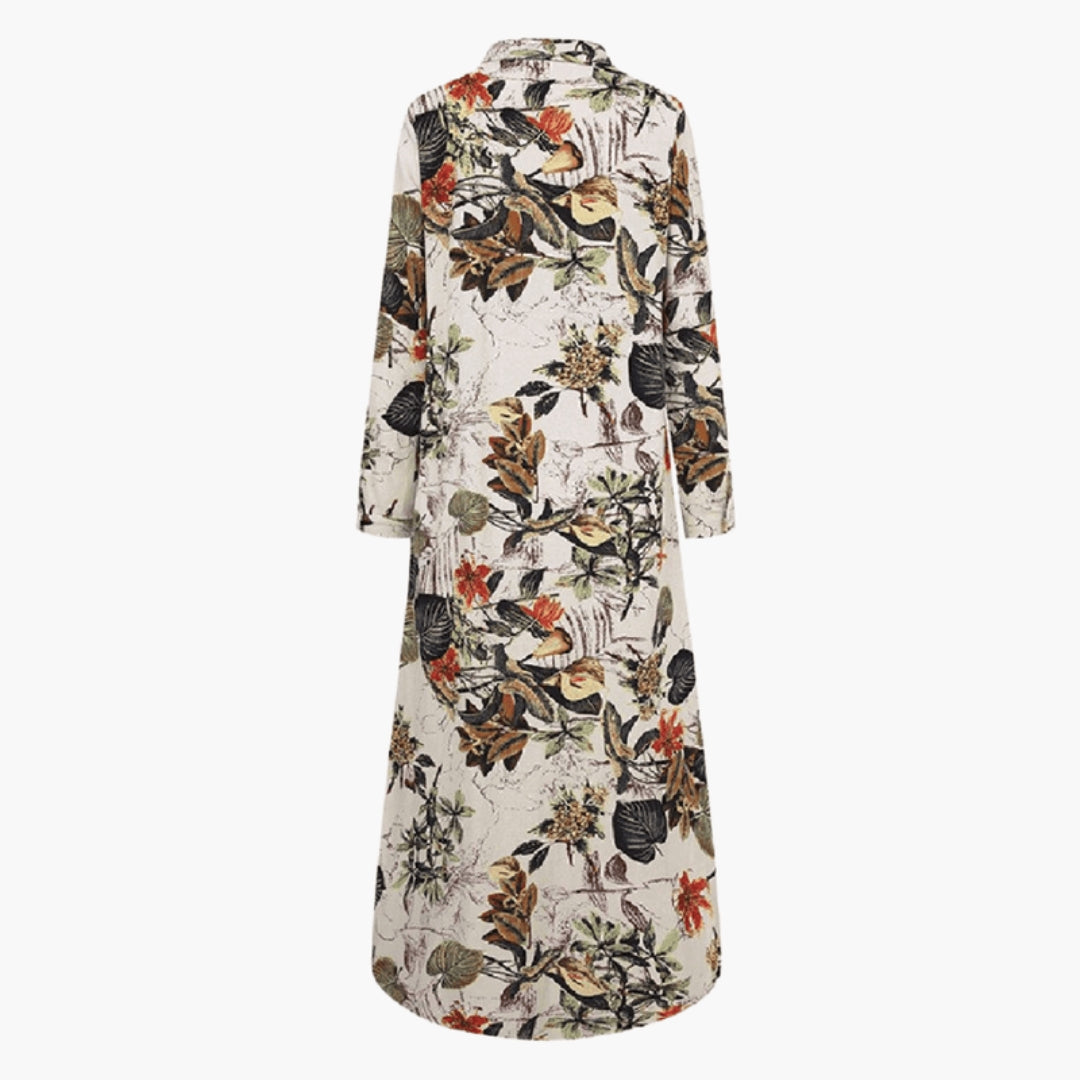 Robe longue femme à fleurs avec patte de boutonnage