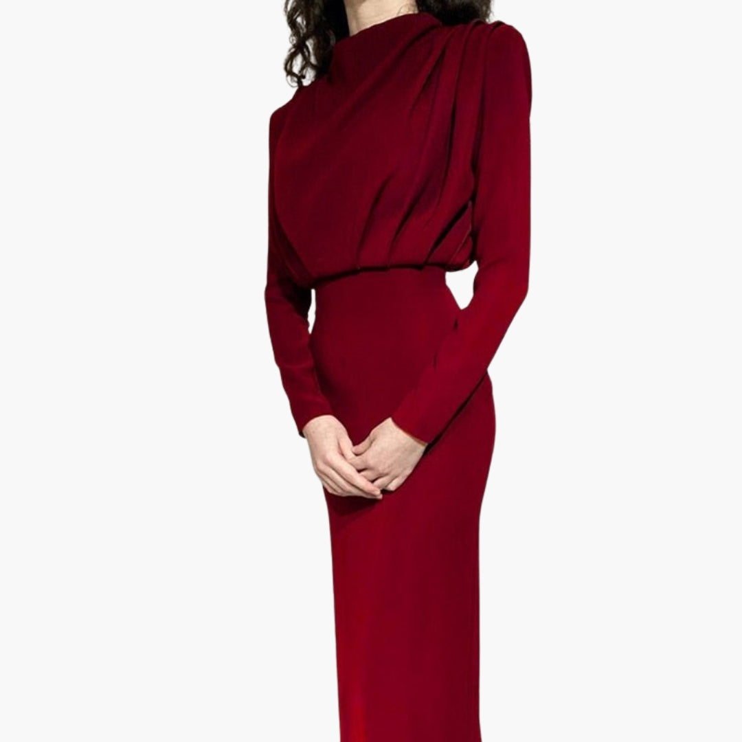 Abito lungo donna con corpetto drappeggiato e maniche lunghe