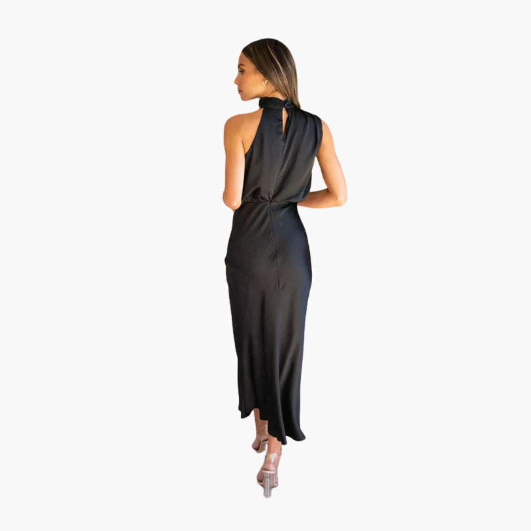 Robe longue femme avec encolure drapée