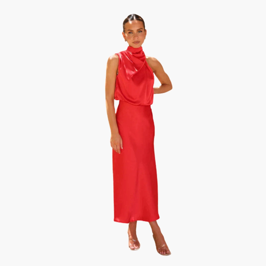 Robe longue femme avec encolure drapée