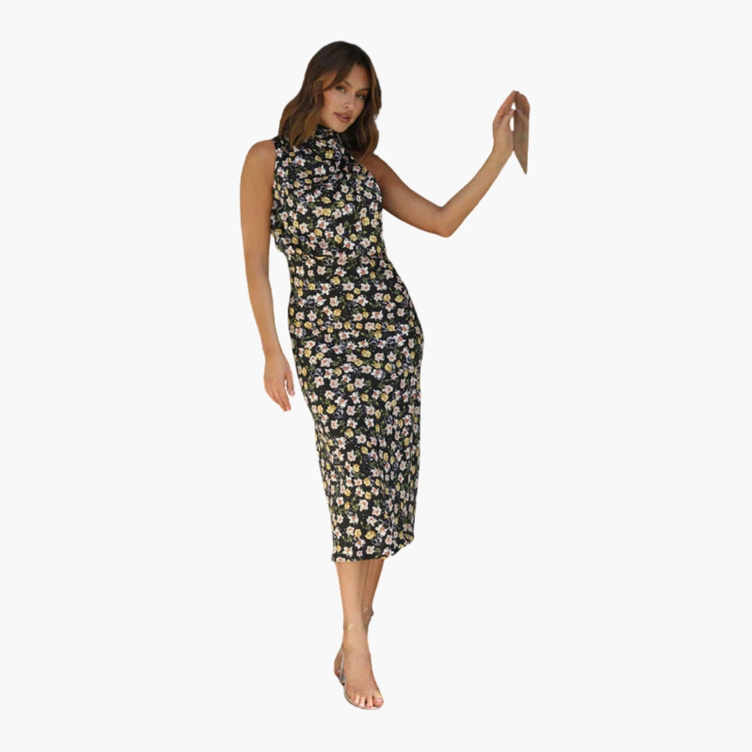 Robe longue femme avec encolure drapée