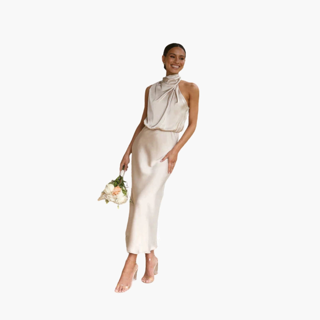 Robe longue femme avec encolure drapée