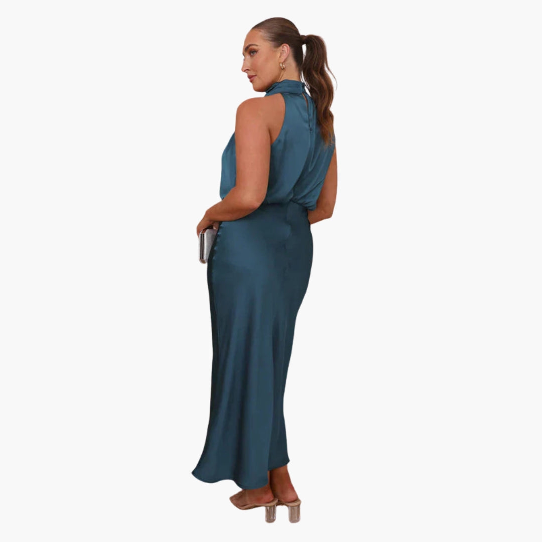 Robe longue femme avec encolure drapée