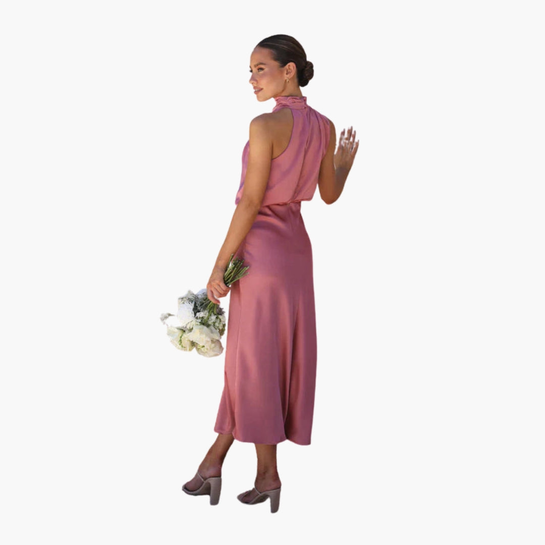 Robe longue femme avec encolure drapée