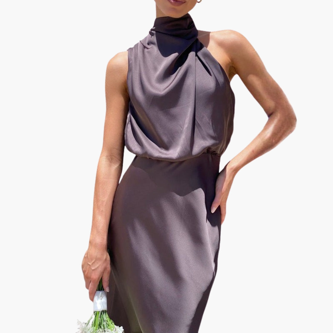 Robe longue femme avec encolure drapée