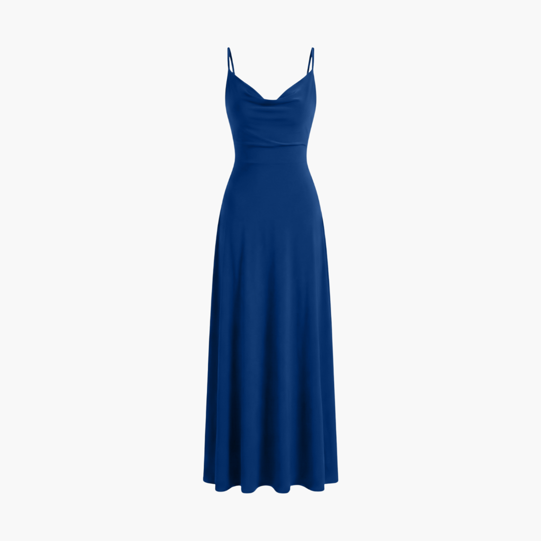 Robe longue femme sans manches avec col drapé