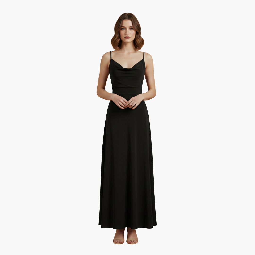 Robe longue femme sans manches avec col drapé