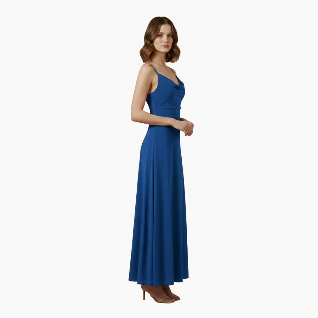 Robe longue femme sans manches avec col drapé