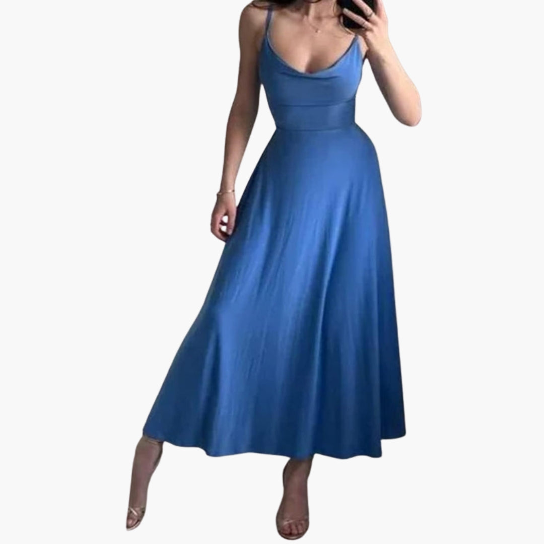 Robe longue femme sans manches avec col drapé