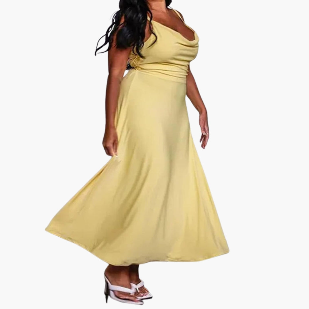 Robe longue femme sans manches avec col drapé