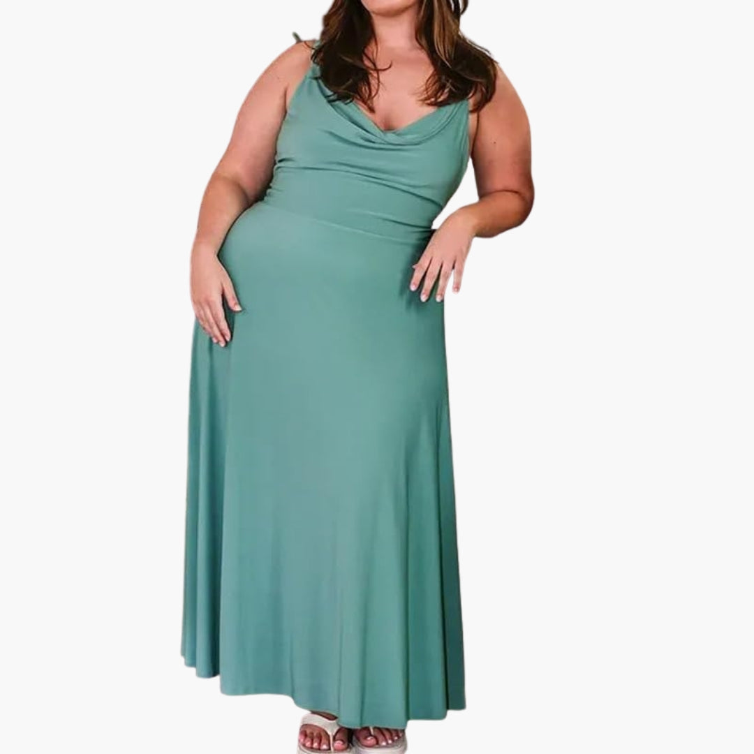 Robe longue femme sans manches avec col drapé