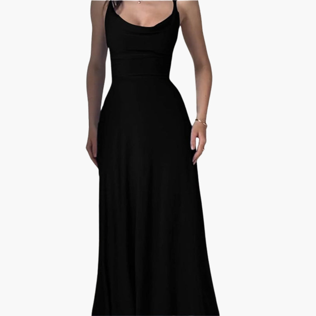 Robe longue femme sans manches avec col drapé