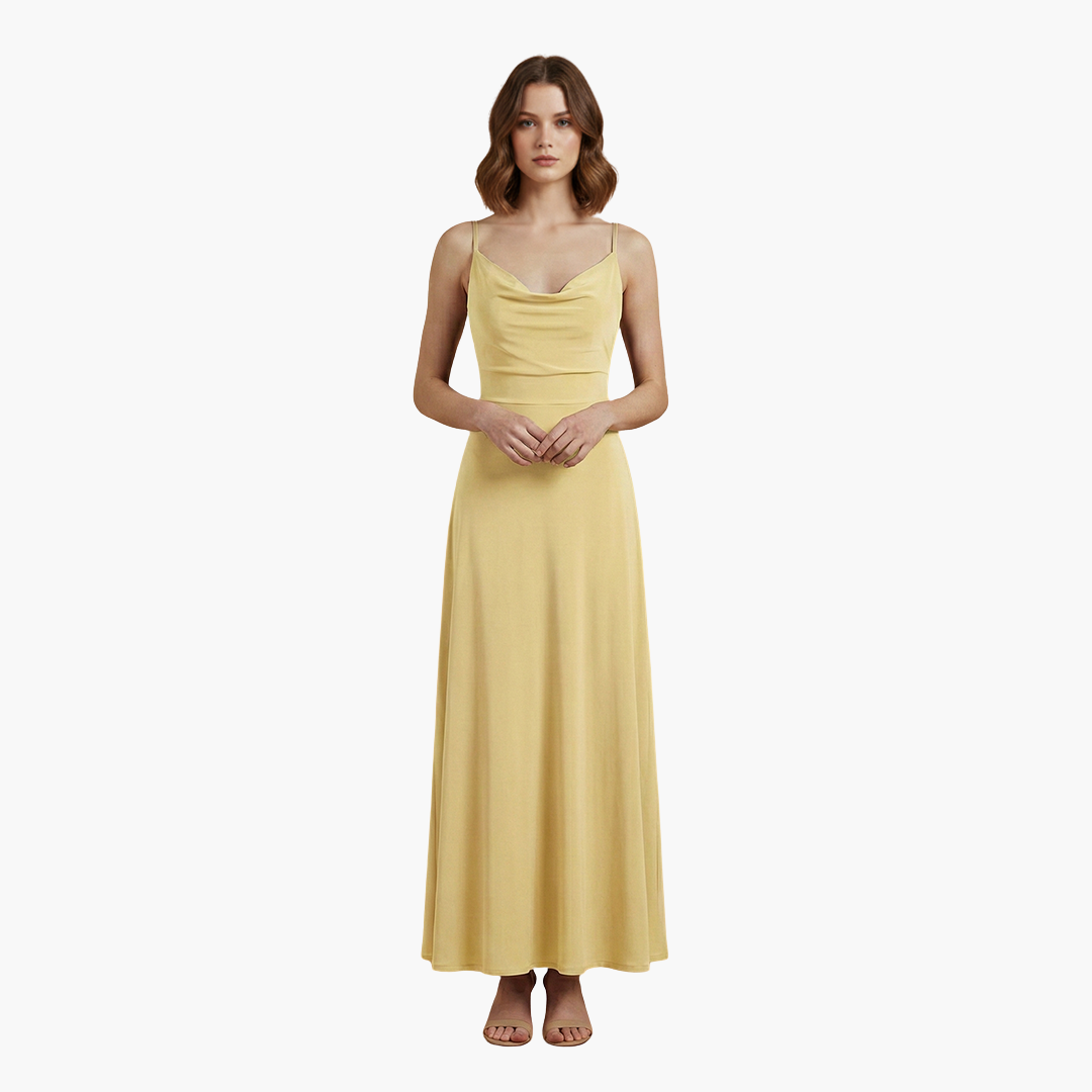 Robe longue femme sans manches avec col drapé