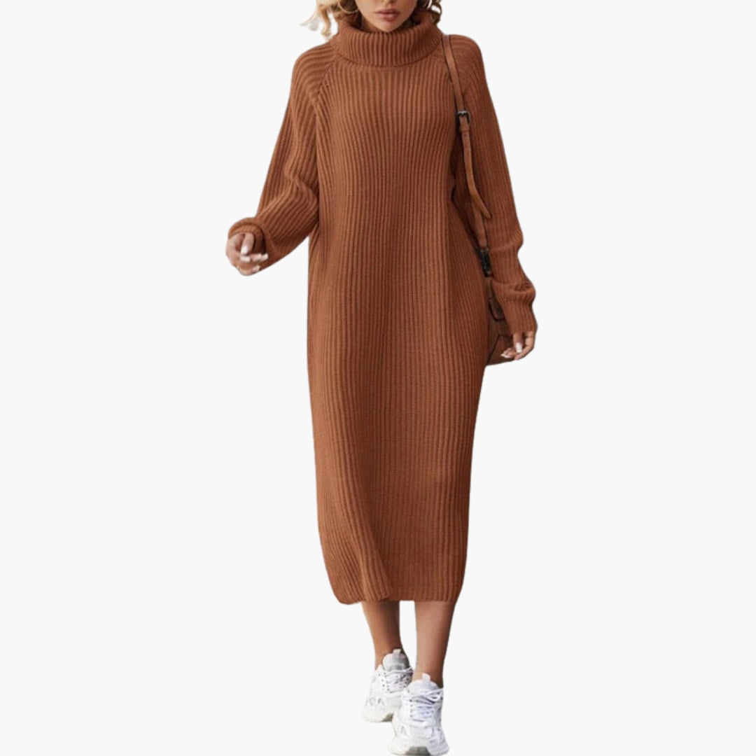 Long women's dress in sweater style with collar and long sleeves