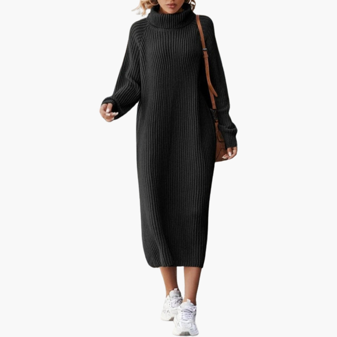 Long women's dress in sweater style with collar and long sleeves