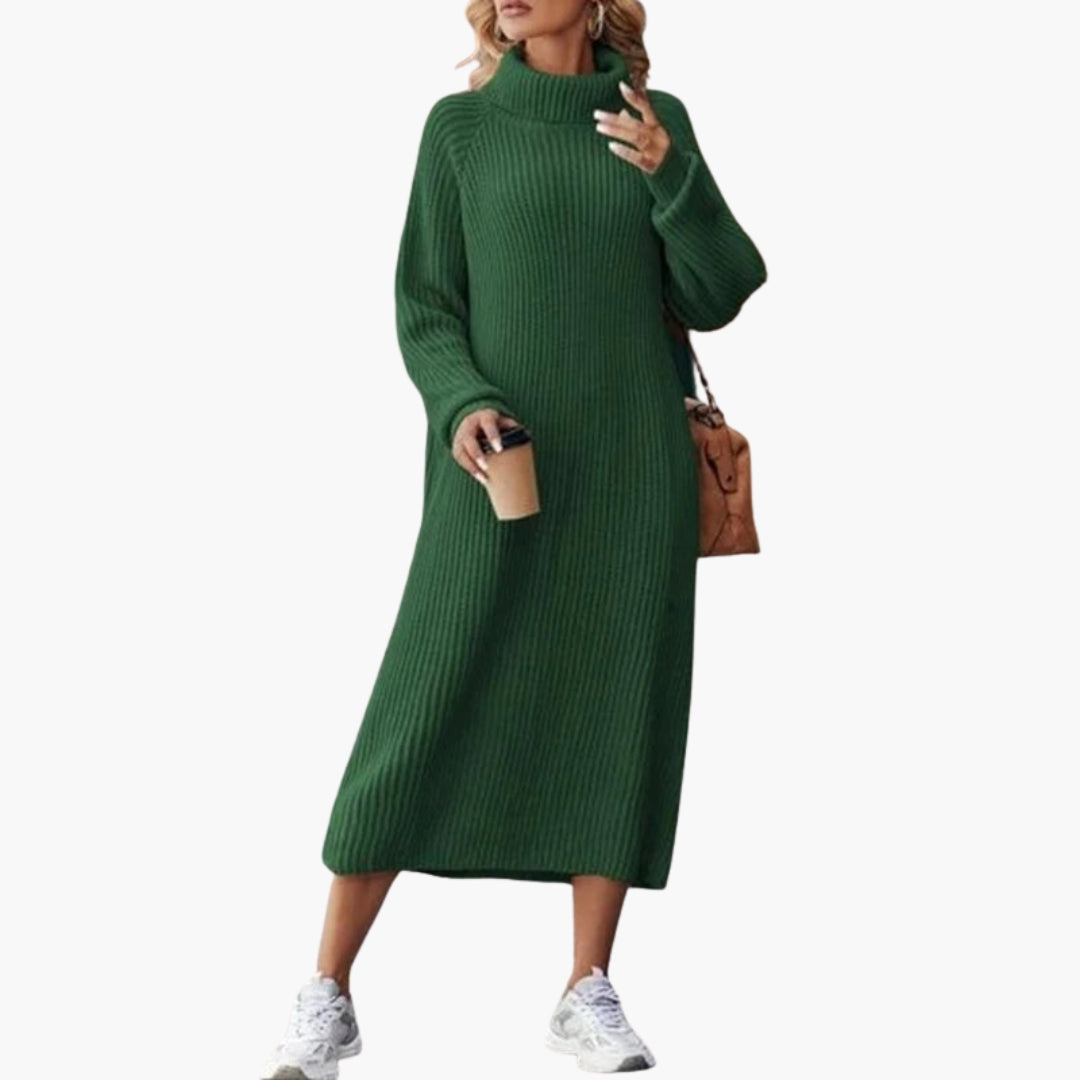 Long women's dress in sweater style with collar and long sleeves