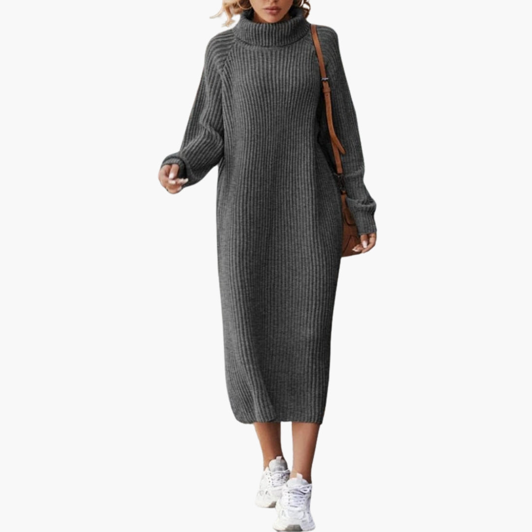 Long women's dress in sweater style with collar and long sleeves