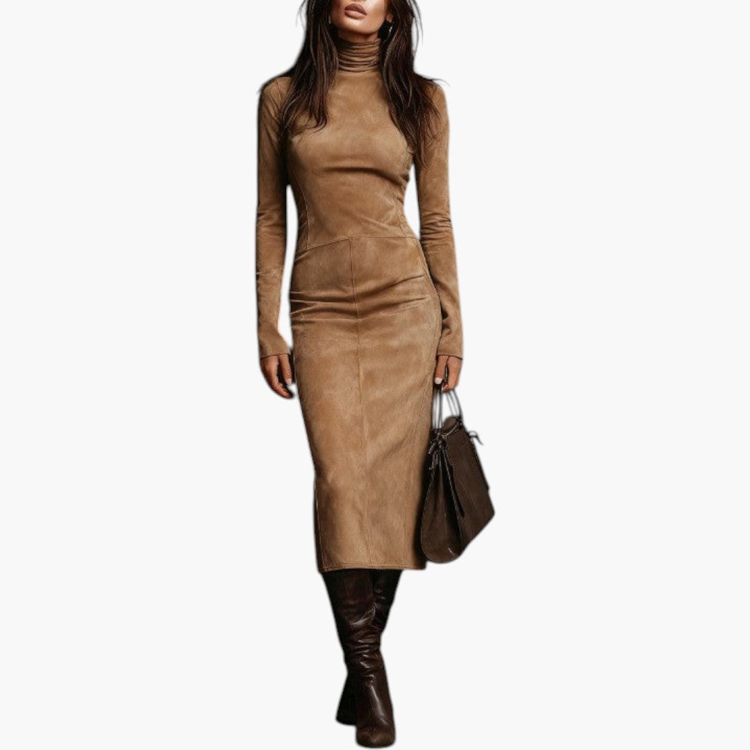 Women's long midi dress with high neckline