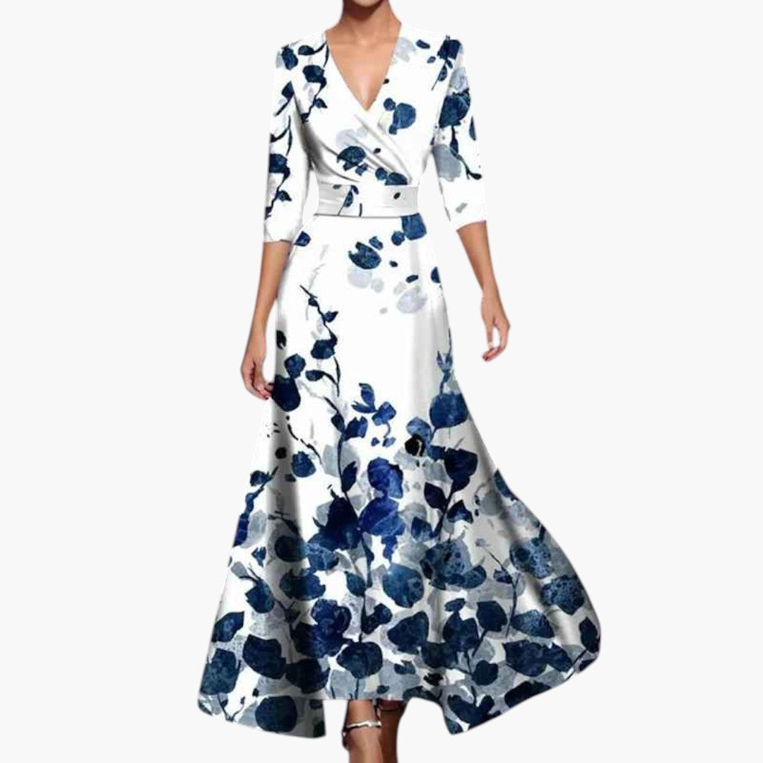 Robe maxi femme avec encolure en V et motif floral