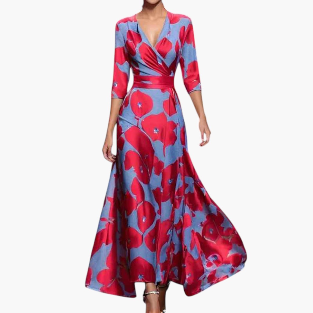Robe maxi femme avec encolure en V et motif floral
