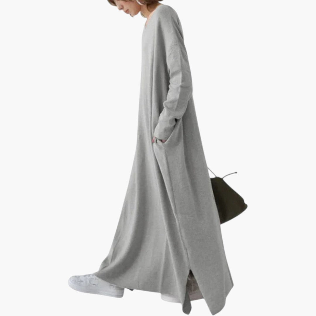 Abito maxi donna con maniche lunghe e taglio fluido