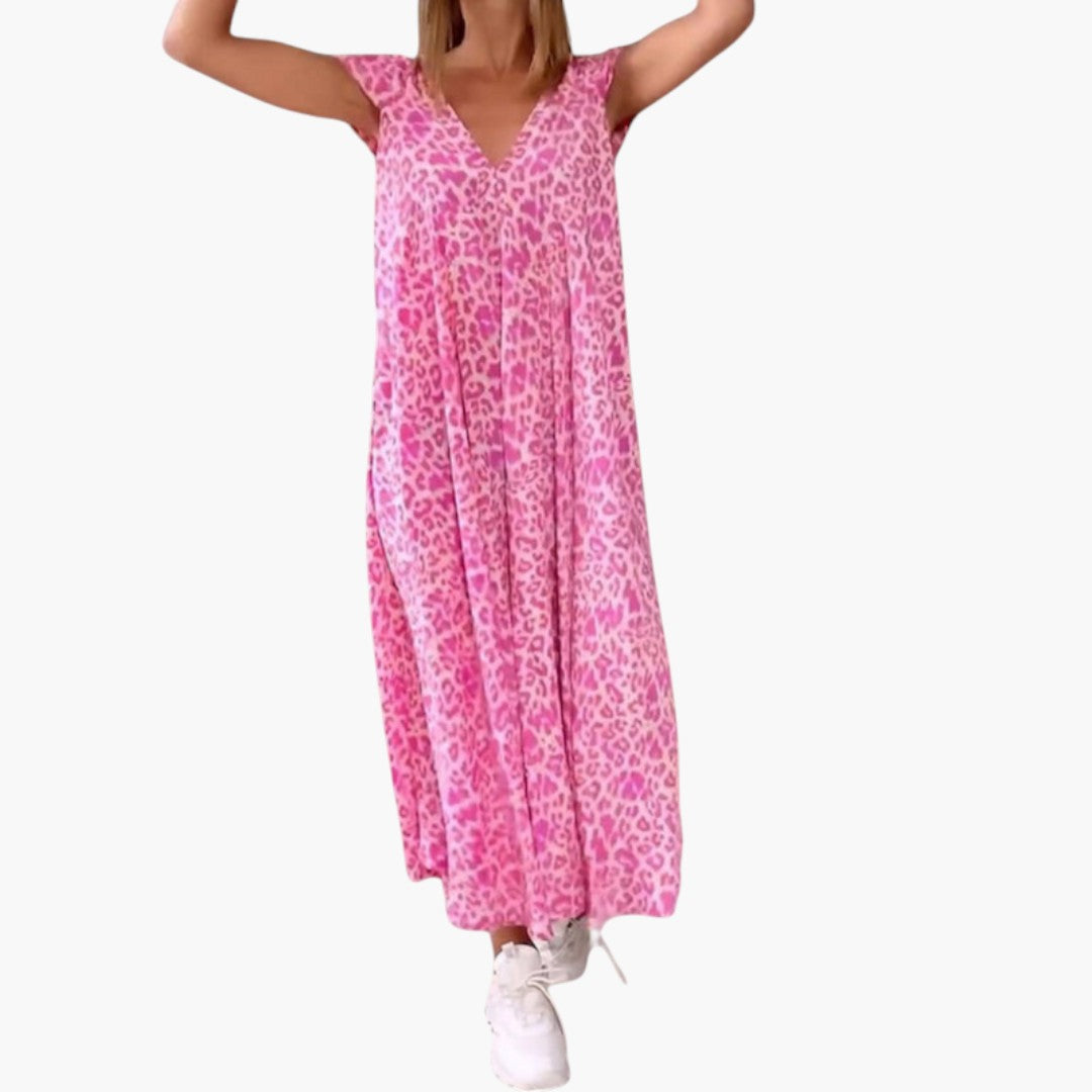 Robe maxi feminina com decote em V e mangas tipo capa