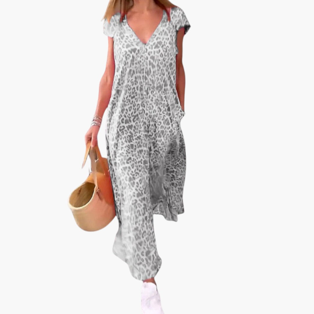Robe maxi feminina com decote em V e mangas tipo capa