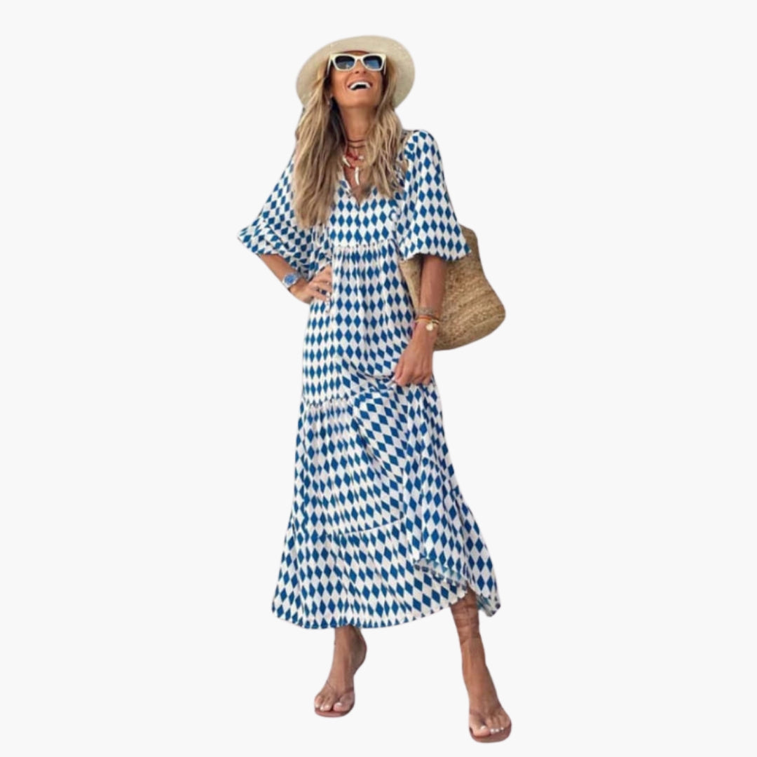 Robe maxi femme col V avec surface imprimée
