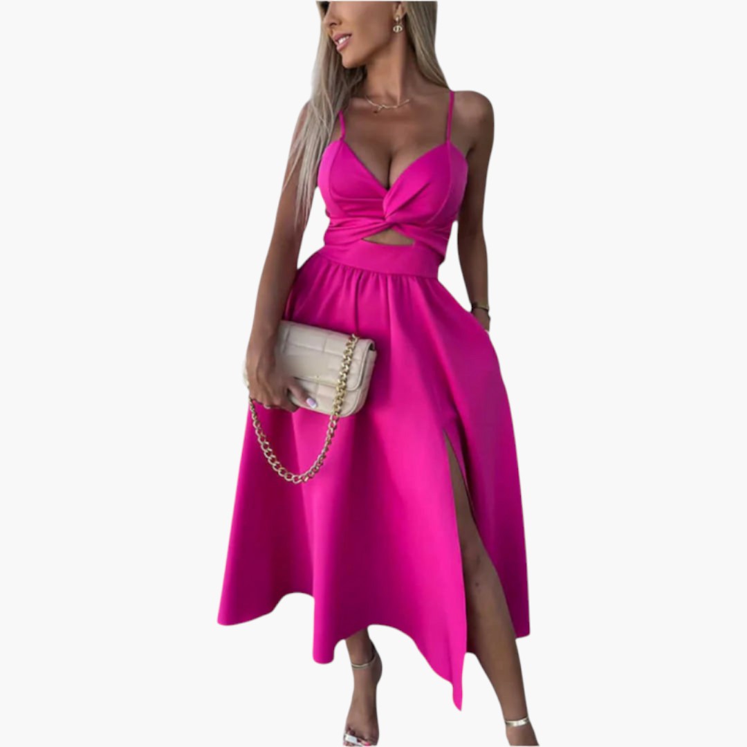 Abito midi donna con spalline e spacco frontale