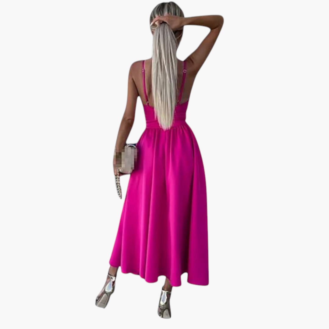 Abito midi donna con spalline e spacco frontale
