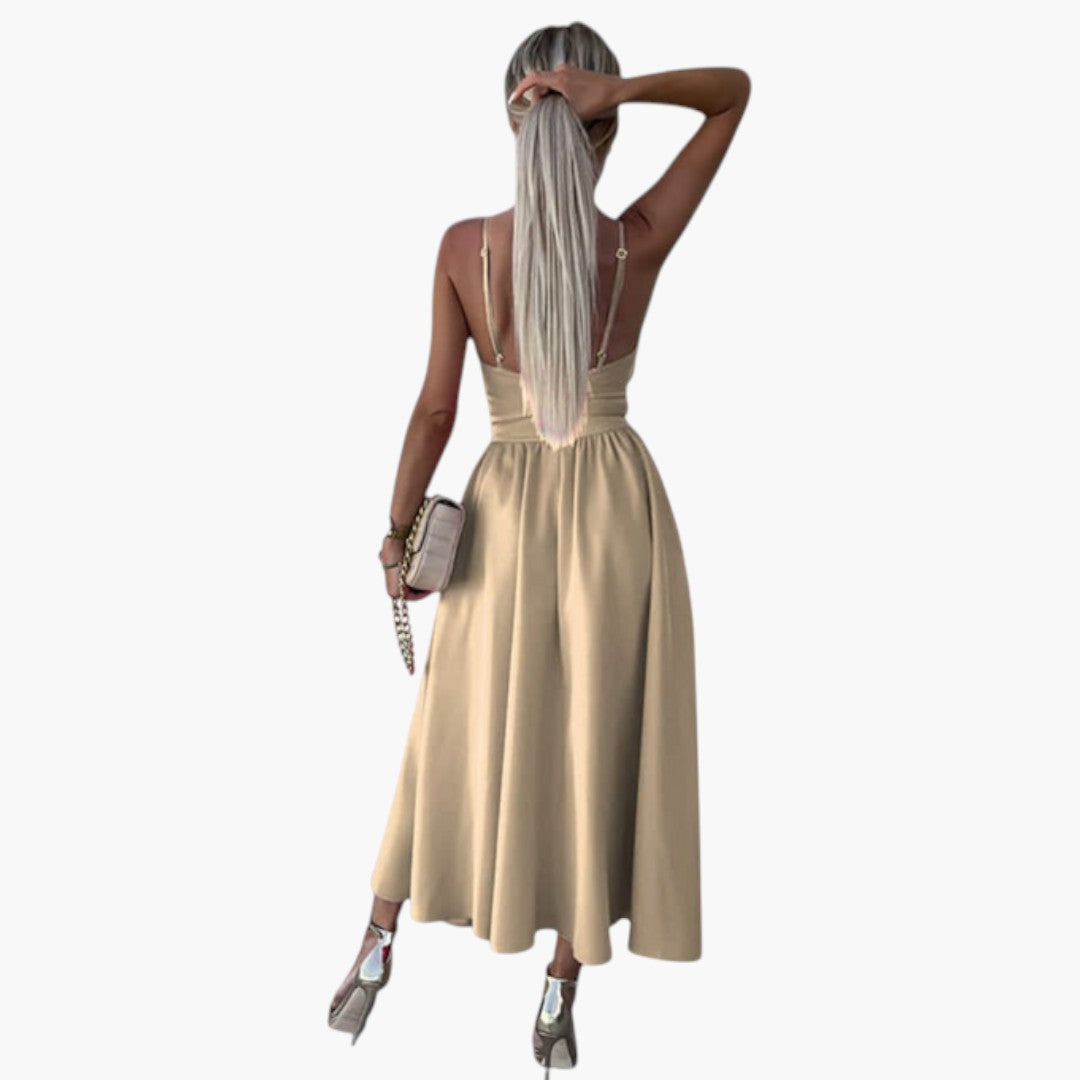 Abito midi donna con spalline e spacco frontale