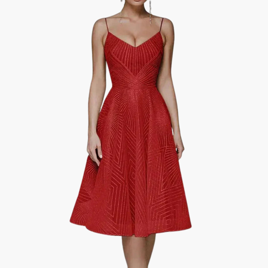 Abito midi donna con schiena scoperta e motivo geometrico